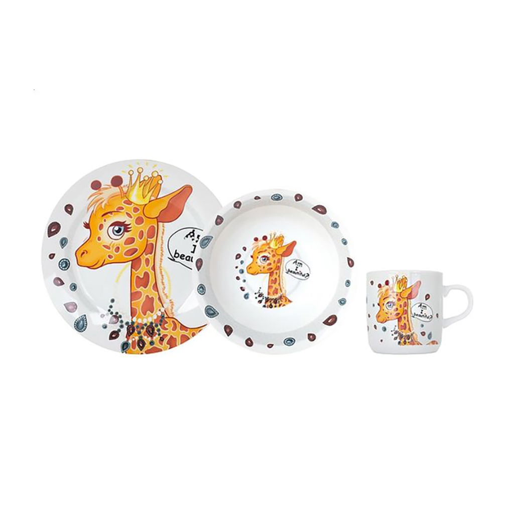 Дитячий набір посуду Limited Edition Pretty Giraffe (чашка, 230 мл + тарілка обідня, 18 см + тарілка супова, 15 см) (YF6025)